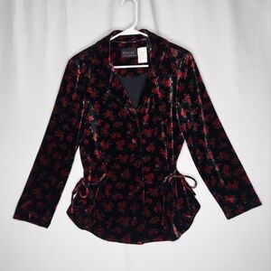 Vtg 90s Melissa Harper Velvet Dark Floral Blazer Women 12 Whimsigoth Cottagecore